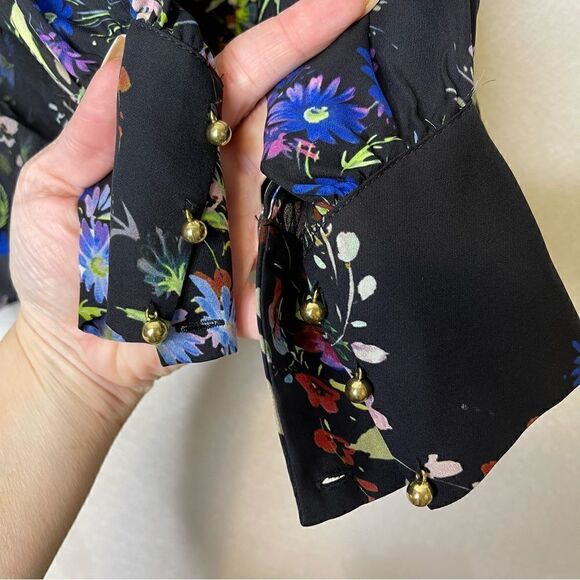 Parker Elana Floral Ruffle Cold Shoulder Sill Blouse XS - Picture 6 of 6